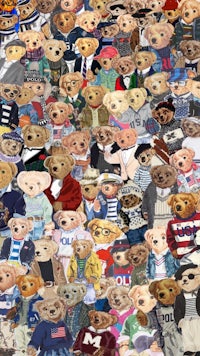 a collage of teddy bears in various outfits